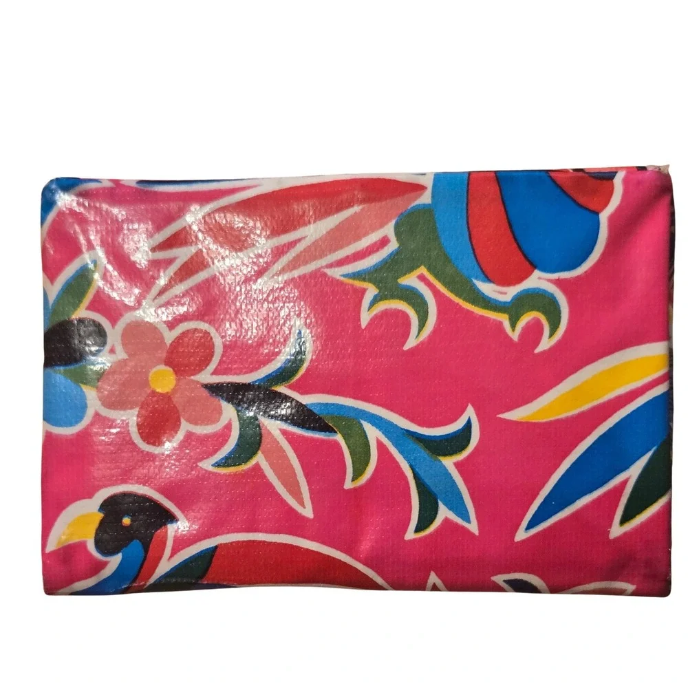 Erica Maree Handmade Oilcloth‎ Envelope Wallet Pink Floral Zebra with Coin Pouch